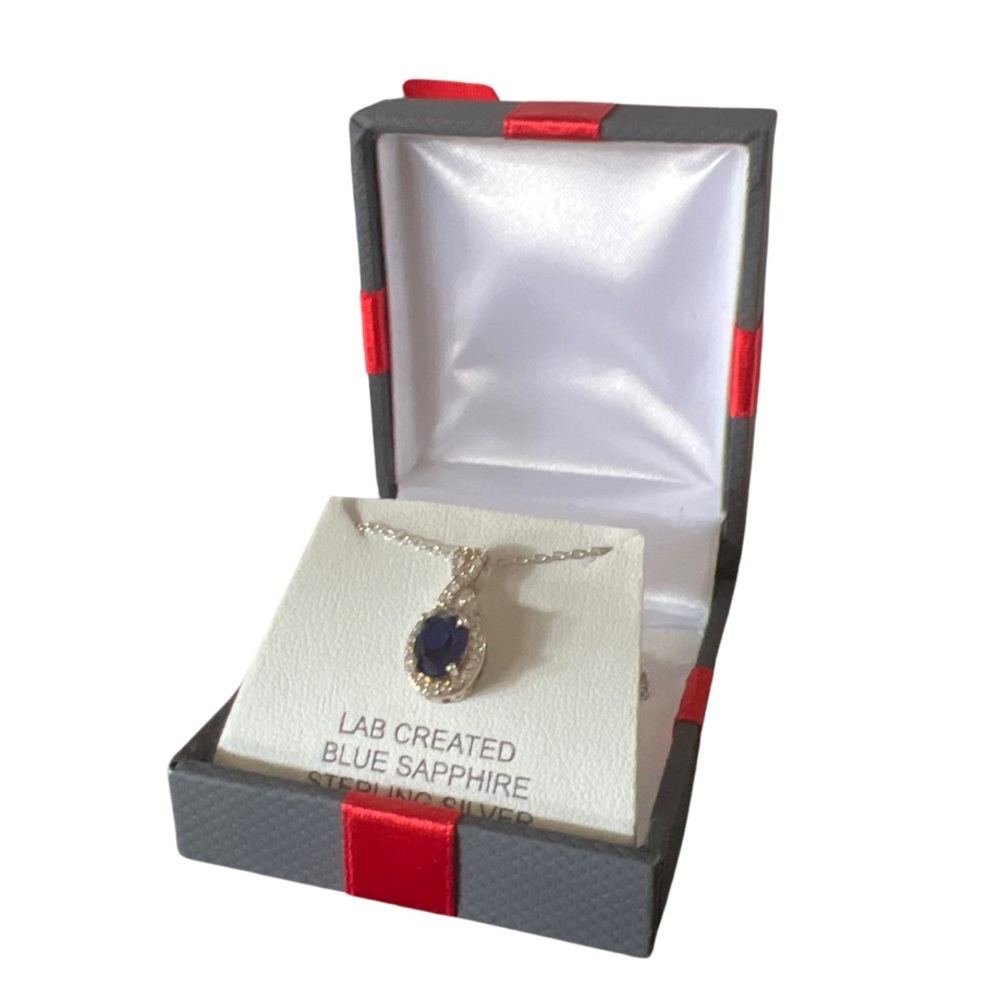 Blue sapphire sterling silver 18” pendant